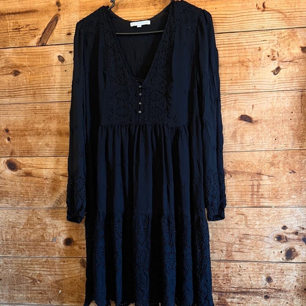 Love Johnny Was Black Eyelet 100% Silk Dress